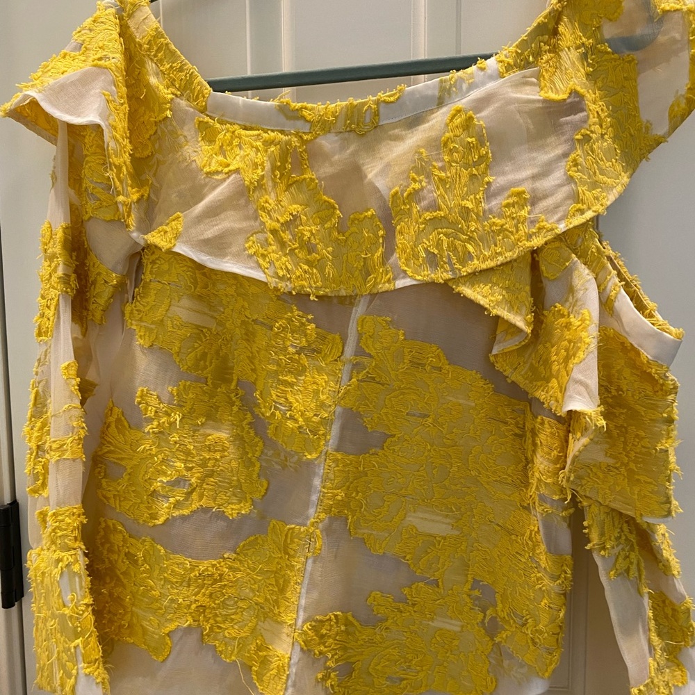 Self Portrait Yellow Asymmetrical Ruffle Blouse - Picture 6 of 6
